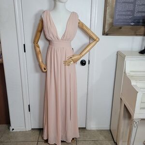 Lulu's Heavenly Hues Blush Maxi Bridesmaid Prom V Neck Dress 43449 Size XS NWT